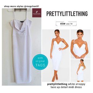 PRETTYLITTLETHING White Lace Up Detail Midi Dress